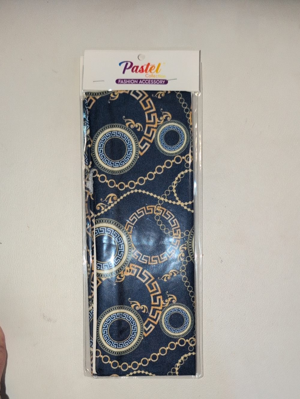 Pastel Collection Navy Scarf with Gold Chain Print